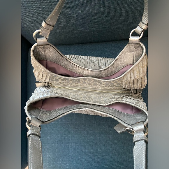 Coach Madison Gathered Sateen Signature Coach Logo Gray & Mettalic Silver Bag - Picture 9 of 16